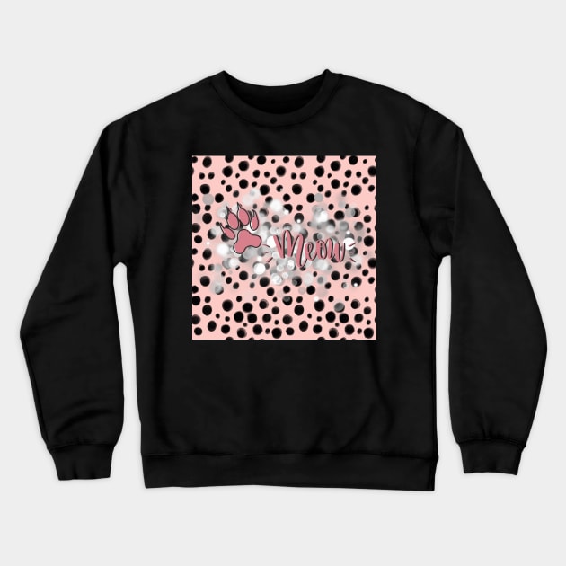 Pink Black Meow Sparkle Kitty Crewneck Sweatshirt by Holisticfox